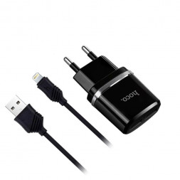 Сетевое зарядное устройство HOCO (6957531064107) C12 2USB 2.4A LIGHTNING 8-PIN 1м черный