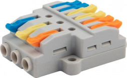 Клемма REXANT (07-5233-05) Клемма СМК 3х2 проходная разветвительная 3 полюса, с монтажной площадкой (1 ввод, 2 вывода на полюс), (5 шт./уп.)