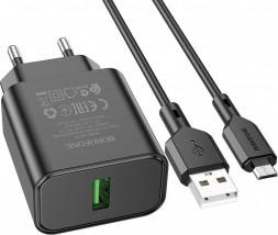 СЗУ BOROFONE (6974443388565) BA72Am Black СЗУ 1USB 3.0A QC3.0 18W быстрая зарядка
