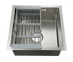 Мойка врезная FABIA PROFI 44443 Мойка врезная 44х44см БЕЗ отверстия толщина 3,0х0,8мм, глубина 200мм+большой сифон с переливом+корзина