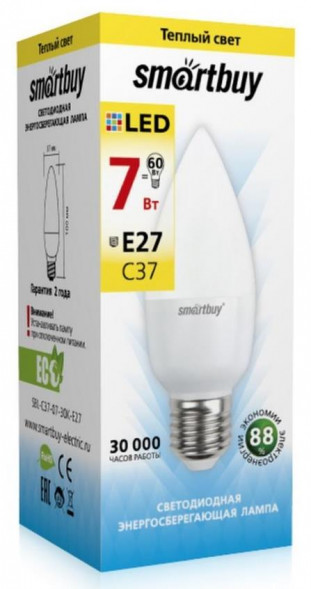 Светодиодная лампа SMARTBUY (SBL-C37-07-30K-E27) 7W/3000/E27