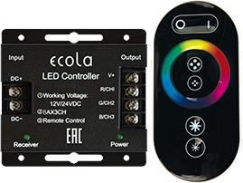 Контроллер для светодиодной ленты ECOLA RFK24BESB LED strip RGB RF controller 24A 288W 12V (576W 24V) с кнопочным черным радиопультом белый