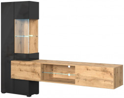 Гостиная НК-МЕБЕЛЬ POINT ТИП-70 гостиная Дуб Вотан/Чёрный глянец 71774992 (2 кор.)