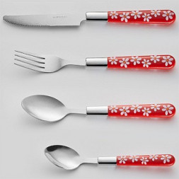 Столовые приборы WEBBER BE-010P24/1 "Ромашка" красный 24пр