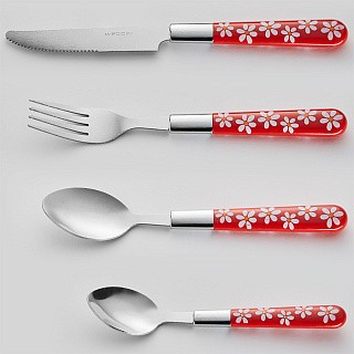 Столовые приборы WEBBER BE-010P24/1 &quot;Ромашка&quot; красный 24пр