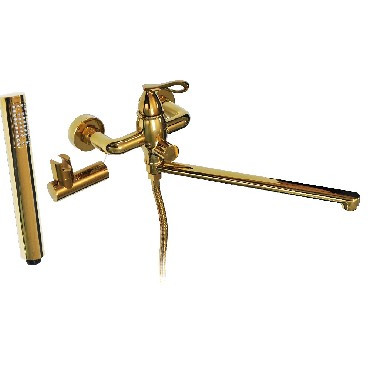 Смеситель для ванны MAGNUS 9170 Смеситель в ванную длинный нос под золото, шаровый, с дивертором на корпусе - плоский ко