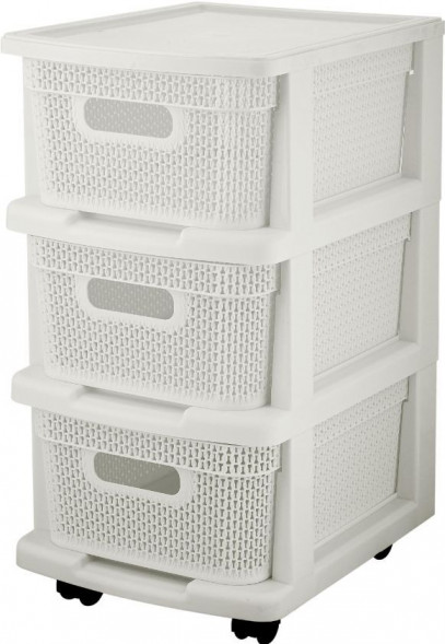 Комод KEEPLEX KL379522048 Ajur с корзинами на колесиках трехсекционный компакт 37х30х52см белое облако
