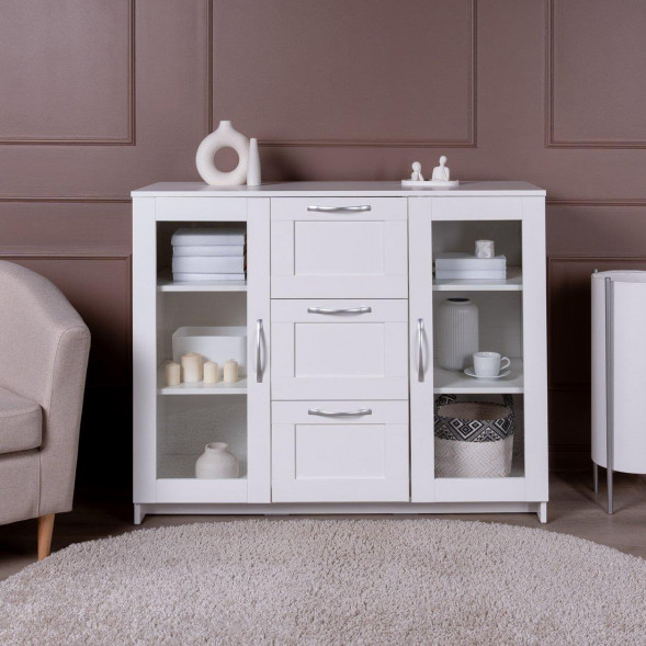 ГУД ЛАКК 2.02.03.380.1 СИРИУС тумба 2 двери со стеклом и 3 ящика 117х95 белая RU (2 пак.)