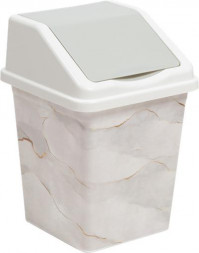 Ведро для мусора VIOLET с подвижной крышкой 5л квадратное с декором "Белый Мрамор" 940556