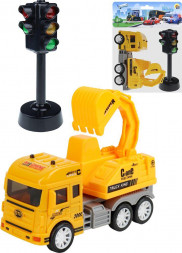 Игрушка РЫЖИЙ КОТ Строительная техника. Эскаватор в наборе со светофором. Открывающиеся двери 16.5х5х21 ( Арт. И-8782)