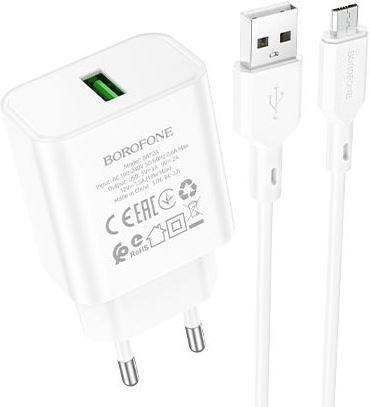 СЗУ BOROFONE (6974443388572) BA72Am White СЗУ 1USB 3.0A QC3.0 18W быстрая зарядка