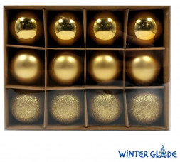Набор ёлочных шаров WINTER GLADE Набор ёлочных шаров пластик, 6 см, 12 шт, золотой микс, 6012G001