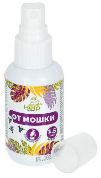 Средство от насекомых HELP 80544 Спрей от МОШКИ и комаров с натуральными эфирными маслами лаванды, чайного дерева, гвоздики, 50 мл /45