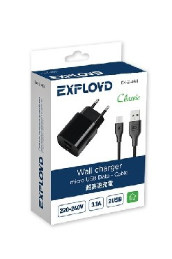 Сетевое ЗУ EXPLOYD EX-Z-464 Сетевое ЗУ microUSB 2.1А+1А 2хUSB Classic чёрный