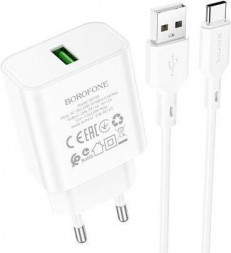 СЗУ BOROFONE (6974443388596) BA72Aa White СЗУ 1USB 3.0A QC3.0 18W быстрая зарядка