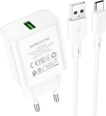 СЗУ BOROFONE (6974443388596) BA72Aa White СЗУ 1USB 3.0A QC3.0 18W быстрая зарядка
