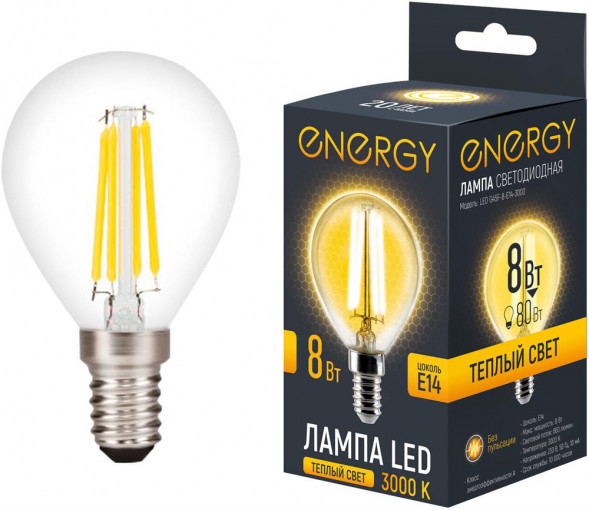 Лампа светодиодная ENERGY LED G45F-8-E14-3000 (109321)