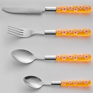 Столовые приборы WEBBER BE-010P24/6 &quot;Ромашка&quot; оранжевый 24пр