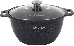 Кастрюля KUKMARA кмти22а а/пр литая 2,0л стекл/кр Темный мрамор индукция