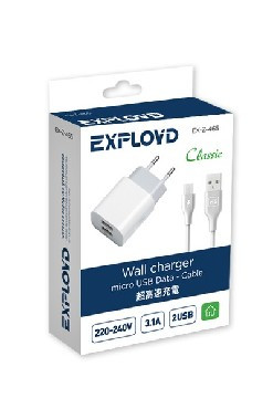 Сетевое ЗУ EXPLOYD EX-Z-465 Сетевое ЗУ microUSB 2.1А+1А 2хUSB Classic белый