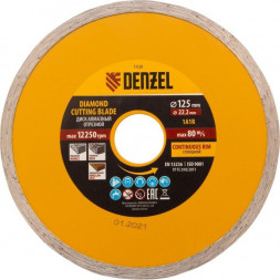 Отрезной алмазный диск DENZEL Диск алмазный, отрезной сплошной, 125 х 22.2 мм, мокрая резка Denzel 73120