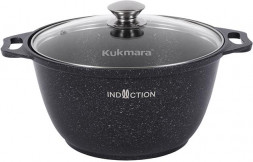Кастрюля KUKMARA кмти32а а/пр литая 3,0л стекл/кр Темный мрамор индукция