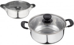БЕЗ ТМ Кастрюля Promo, объем 1,25 л, из нержавеющей стали с крышкой из жаропрочного стекла (104613)