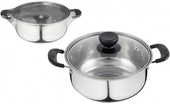 БЕЗ ТМ Кастрюля Promo, объем 1,25 л, из нержавеющей стали с крышкой из жаропрочного стекла (104613)