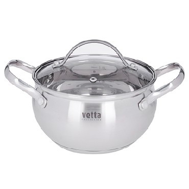 Кастрюля VETTA Женева Кастрюля 16х9,5см. 2,0л. со стекл. крышкой, индукция 822-081