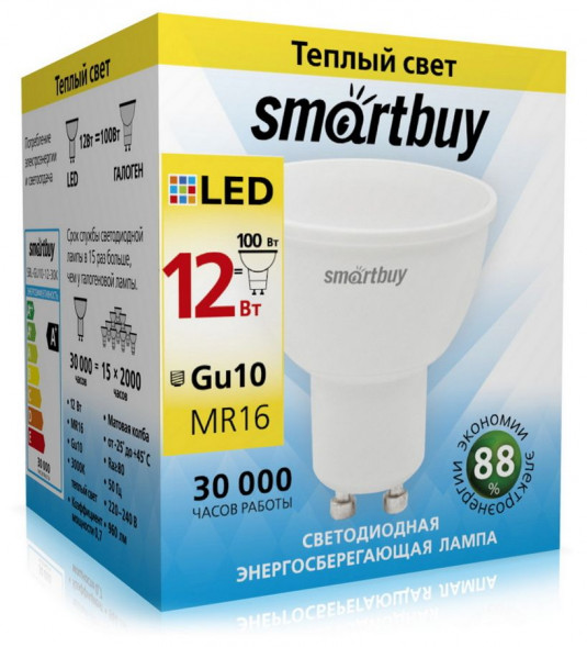 Лампа SMARTBUY (SBL-GU10-12-30K) 12W/3000K/GU10