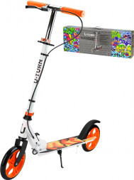 Самокат VELOBIBI 2-х колесный, колеса PU 180мм, 80*10*75-102см, до 80кг, бело-оранжевый (Арт. СМК-9938)