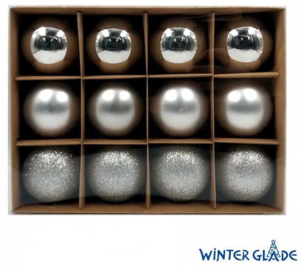 Набор ёлочных шаров WINTER GLADE Набор ёлочных шаров пластик, 6 см, 12 шт, серебряный микс, 6012G002