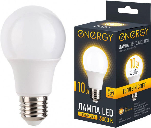 Лампа светодиодная ENERGY LED А60-10-E27-3000 (109307)