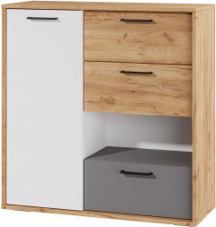 Корпусная мебель МЕБЕЛЬ-КОМПЛЕКС К.0002.03 Комод 3 ящика комбинированный Трио/Дуб золотой крафт/Белый/Серый шифер (2 кор.) МЕБЕЛЬ-КОМПЛЕКС К.0002.03 Комод 3 ящика комбинированный Трио/Дуб золотой крафт/Белый/Серый шифер (2 кор.)