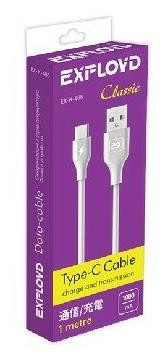 Дата-кабель EXPLOYD EX-K-485 Дата-кабель USB - TYPE-C 1М Classic Дата-кабель круглый белый