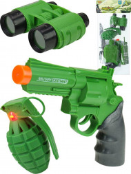 Игрушка NO NAME Игровой набор Военный (револ., гранат.,фляг,штык-нож,рац.,бинок.,комп.), с бат.3*AG13 M1385 ПП-00205218