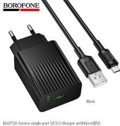 СЗУ BOROFONE (6941991122651) BAS72Am 1USB 3.0A QC3.0 18W для micro USB Black