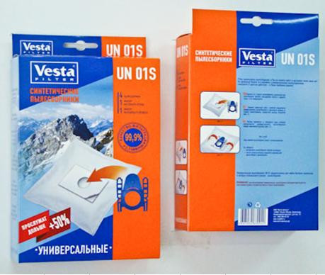 Пылесборники VESTA FILTER UN 01S синтетика комл. 4шт.+2 фильтра