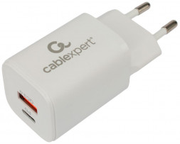 Универсальный адаптер питания Cablexpert (21077) MP3A-PC-42, QC3.0/PD, 2 порта: USB и Type-C, белый, пакет