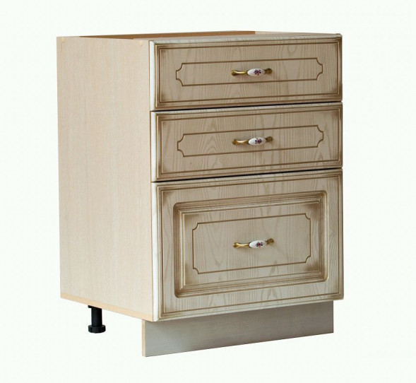 Кухонный модуль БИТЕЛ АНЖЕЛИКА СТР 600/3 фасад ясень/патина,каркас-дуб молочный (модуль с тремя ящиками)