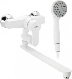 Смеситель для ванной BRIMIX 555 Смеситель в ванную длинный излив с дивертором, шаровый из высокопрочного пластика АБС - БЕЛЫЙ