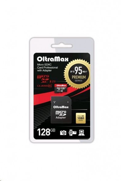 Карта памяти OLTRAMAX MicroSDXC 128GB Class 10 UHS-1 PREMIUM (U3) + адаптер (SD 95 MB/s)