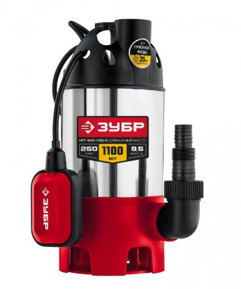 Дренажный насос ЗУБР НПГ-М3-1100-С Дренажный насос для грязной воды корпус нерж. сталь, 1100 Вт