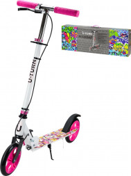 Самокат VELOBIBI 2-хколесный, колеса PU 180мм, 80*10*75-102см, до 80кг, белый граффити (Арт. СМК-9937)