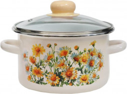 Кастрюля ЭМАЛЬ 33-1610С/4 Ромашки эмал цил 2,0л стекл/кр мет/об