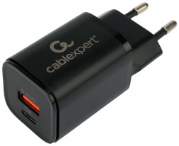 Универсальный адаптер питания Cablexpert (21078) MP3A-PC-43, QC3.0/PD, 2 порта: USB и Type-C, черный, пакет