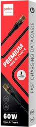 Кабель PERFEO (C1102) USB C вилка - C вилка, 60W, нейлон, черный, длина 1 м., PREMIUM