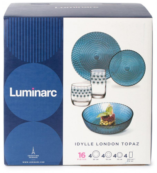 Столовый набор LUMINARC ЛУИЗ ЛОНДОН ТОПАЗ 16пр со стаканами РОМБ ТОПАЗ 310мл S1238