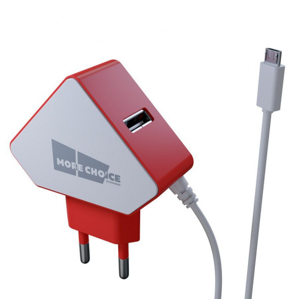 СЗУ MORE CHOICE (4627151193335) NC42m СЗУ 2USB 1.5A micro USB с кабелем White Red