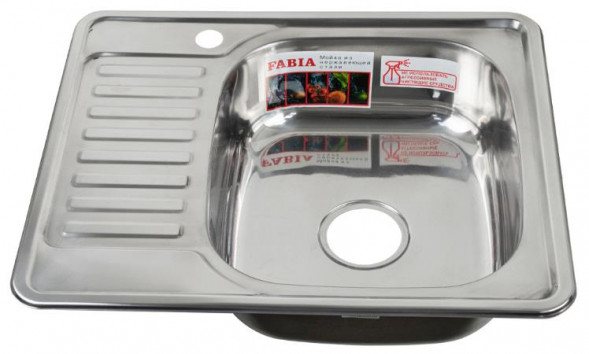 Мойка врезная FABIA 58486R Мойка врезная, правая 580х480 мм, толщина 0,6 мм глубина 160мм + большой сифон с переливом